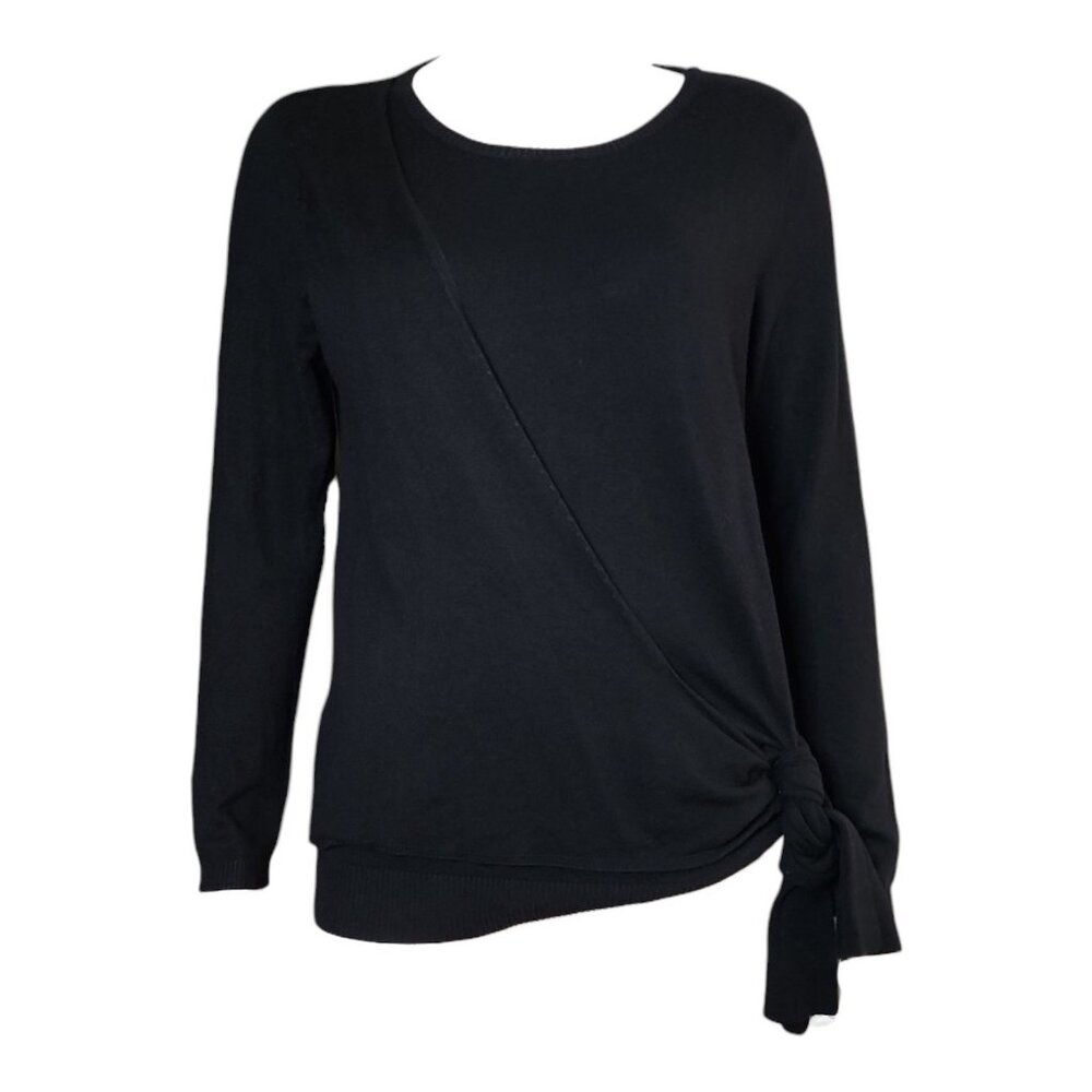 Ethyl Sweater Womens Size M‎ Medium Solid All Black Tie Side Classic Minimalist